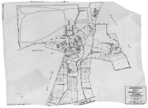 VAUGRIGNEUSE. - Cadastre révisé pour 1937 : plan du tableau d'assemblage, plans de la section A Machery 1ère feuille, idem 2ème feuille, idem 3ème feuille, idem 4ème feuille, idem 5ème feuille, idem 6ème feuille, section B le Village 1ère feuille, idem 2è