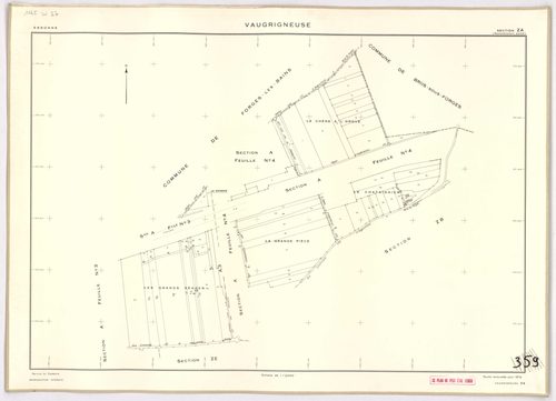VAUGRIGNEUSE. - Cadastre révisé pour 1937, à jour pour 1978 (2ème édition) : plans du tableau d'assemblage, des sections A (feuilles 3-4), B (feuilles 1-2), C (feuilles 1, 3 et 5) ; feuille renouvelée pour 1978, remembrement partiel : plans des sections Z
