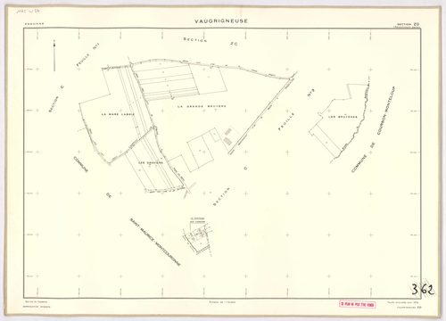 VAUGRIGNEUSE. - Cadastre révisé pour 1937, à jour pour 1978 (2ème édition) : plans du tableau d'assemblage, des sections A (feuilles 3-4), B (feuilles 1-2), C (feuilles 1, 3 et 5) ; feuille renouvelée pour 1978, remembrement partiel : plans des sections Z