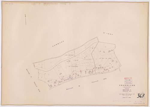 VAUHALLAN. - Plan révisé pour 1935, à jour pour 1976 (2ème, 3ème édition) : plans des sections A (feuilles 1, 3), et B (feuilles 1-2) ; plan révisé pour 1935, à jour pour 1977 : plans du tableau d'assemblage et de la section A ; plan révisé pour 1935, à j