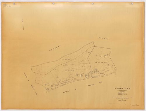 VAUHALLAN. - Plan révisé pour 1935, à jour pour 1976 (2ème, 3ème édition) : plans des sections A (feuilles 1, 3), et B (feuilles 1-2) ; plan révisé pour 1935, à jour pour 1977 : plans du tableau d'assemblage et de la section A ; plan révisé pour 1935, à j