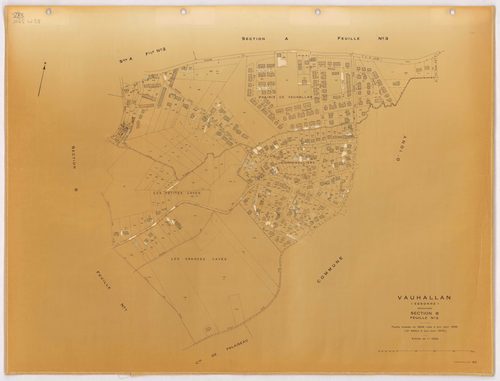 VAUHALLAN. - Plan révisé pour 1935, à jour pour 1976 (2ème, 3ème édition) : plans des sections A (feuilles 1, 3), et B (feuilles 1-2) ; plan révisé pour 1935, à jour pour 1977 : plans du tableau d'assemblage et de la section A ; plan révisé pour 1935, à j
