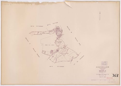 VAUHALLAN. - Plan révisé pour 1935, à jour pour 1976 (2ème, 3ème édition) : plans des sections A (feuilles 1, 3), et B (feuilles 1-2) ; plan révisé pour 1935, à jour pour 1977 : plans du tableau d'assemblage et de la section A ; plan révisé pour 1935, à j