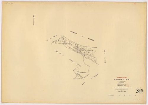 VAUHALLAN. - Plan révisé pour 1935, à jour pour 1976 (2ème, 3ème édition) : plans des sections A (feuilles 1, 3), et B (feuilles 1-2) ; plan révisé pour 1935, à jour pour 1977 : plans du tableau d'assemblage et de la section A ; plan révisé pour 1935, à j