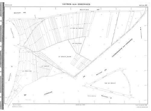 VAYRES-SUR-ESSONNE. - Cadastre révisé pour 1965 : plan du tableau d'assemblage, plans de la section AH, section AI, section AK, [4 plans]. 