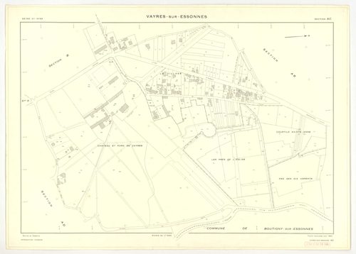Plans minutes de conservation : VAYRES-SUR-ESSONNE : tableau d'assemblage, ech. 1/10000 (1965-1970), section AB, ech. 1/2000 (1965), sections AC, AD, AE, ech. 1/1000 (1965) ; sections ZA, ZB, ZC, ZD, ech. 1/2000 (1970) ; section AH, ech. 1/1000, section A