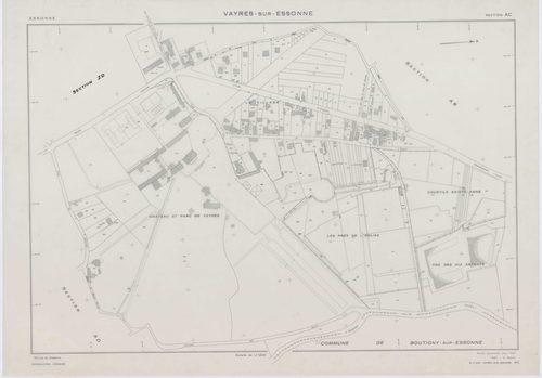 VAYRES-SUR-ESSONNE, plans minutes de conservation : tableau d'assemblage, 1965, Ech. 1/10000 ; plans des sections AB, AI, 1965, Ech. 1/2000, sections AC, AD, AE, AH, 1965, Ech. 1/1000, section AK, 1965, Ech. 1/5000, sections ZA, ZB, ZC, ZD, 1970, Ech. 1/2