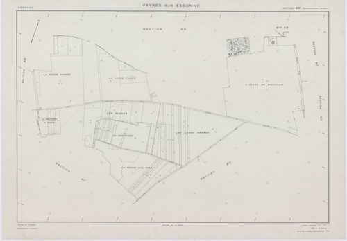 VAYRES-SUR-ESSONNE, plans minutes de conservation : tableau d'assemblage, 1965, Ech. 1/10000 ; plans des sections AB, AI, 1965, Ech. 1/2000, sections AC, AD, AE, AH, 1965, Ech. 1/1000, section AK, 1965, Ech. 1/5000, sections ZA, ZB, ZC, ZD, 1970, Ech. 1/2