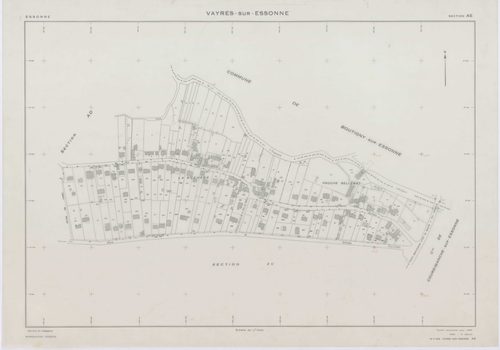 VAYRES-SUR-ESSONNE, plans minutes de conservation : tableau d'assemblage, 1965, Ech. 1/10000 ; plans des sections AB, AI, 1965, Ech. 1/2000, sections AC, AD, AE, AH, 1965, Ech. 1/1000, section AK, 1965, Ech. 1/5000, sections ZA, ZB, ZC, ZD, 1970, Ech. 1/2