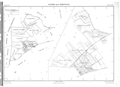 VAYRES-SUR-ESSONNE. - Cadastre révisé pour 1965 : plan du tableau d'assemblage, plans de la section AH, section AI, section AK, [4 plans]. 