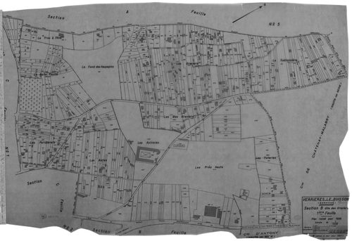 VERRIERES-LE-BUISSON. - Cadastre révisé pour 1936 : plans de la section B les Graviers 1ère feuille, idem 3ème feuille, section C le Village 1ère feuille, idem 2ème feuille, idem 3ème feuille, section D Amblainvilliers 3ème feuille, idem 4ème feuille ; ca