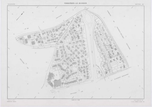 VERRIERES-LE-BUISSON, plans minutes de conservation : tableau d'assemblage,1936, Ech. 1/10000 ; plans des sections A1, 1936, Ech. 1/5000, sections A3, A4, A5, 1936, Ech. 1/2500, section A2, 1936, Ech. 1/1250, sections AA, AB, AC, AD, AE, AH, AI, AK, AL, A