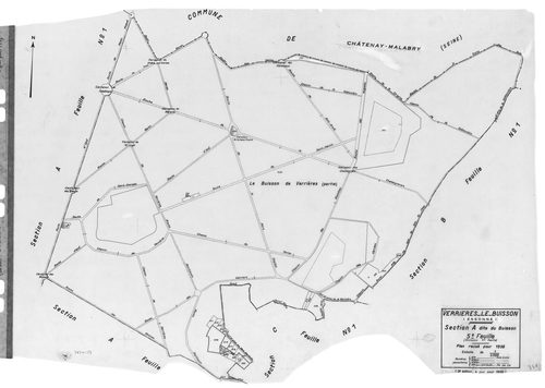 VERRIERES-LE-BUISSON. - Cadastre révisé pour 1936 : plans de la section B les Graviers 1ère feuille, idem 3ème feuille, section C le Village 1ère feuille, idem 2ème feuille, idem 3ème feuille, section D Amblainvilliers 3ème feuille, idem 4ème feuille ; ca