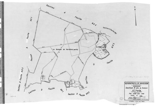 VERRIERES-LE-BUISSON. - Cadastre révisé pour 1936 : plans de la section B les Graviers 1ère feuille, idem 3ème feuille, section C le Village 1ère feuille, idem 2ème feuille, idem 3ème feuille, section D Amblainvilliers 3ème feuille, idem 4ème feuille ; ca