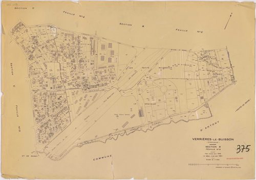 VERRIERES-LE-BUISSON. - Plan révisé pour 1936, à jour pour 1980 (3ème, 4ème édition) : plans des sections A (feuilles 1-5), B dite des Graviers (feuilles 1-3), C (feuilles 1-3) et D dite d'Amblainvilliers (feuilles 1-4). [15 plans]. 