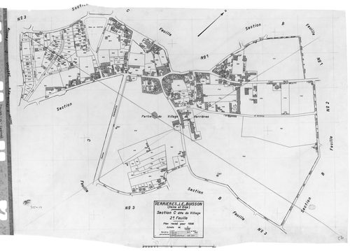 VERRIERES-LE-BUISSON. - Cadastre révisé pour 1936 : plans de la section B les Graviers 1ère feuille, idem 3ème feuille, section C le Village 1ère feuille, idem 2ème feuille, idem 3ème feuille, section D Amblainvilliers 3ème feuille, idem 4ème feuille ; ca