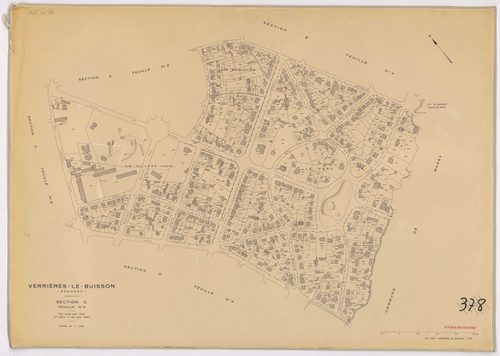 VERRIERES-LE-BUISSON. - Plan révisé pour 1936, à jour pour 1980 (3ème, 4ème édition) : plans des sections A (feuilles 1-5), B dite des Graviers (feuilles 1-3), C (feuilles 1-3) et D dite d'Amblainvilliers (feuilles 1-4). [15 plans]. 