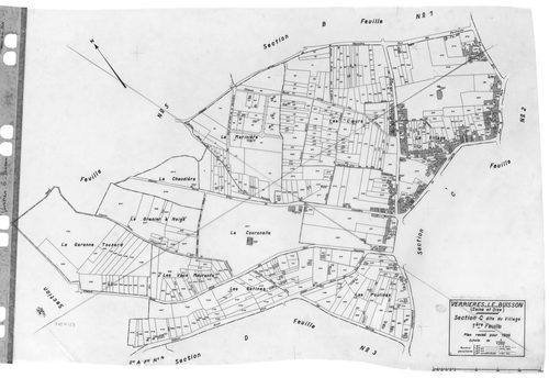 VERRIERES-LE-BUISSON. - Cadastre révisé pour 1936 : plans de la section B les Graviers 1ère feuille, idem 3ème feuille, section C le Village 1ère feuille, idem 2ème feuille, idem 3ème feuille, section D Amblainvilliers 3ème feuille, idem 4ème feuille ; ca