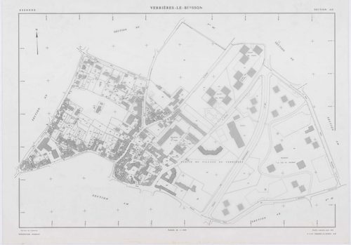 VERRIERES-LE-BUISSON, plans minutes de conservation : tableau d'assemblage,1936, Ech. 1/10000 ; plans des sections A1, 1936, Ech. 1/5000, sections A3, A4, A5, 1936, Ech. 1/2500, section A2, 1936, Ech. 1/1250, sections AA, AB, AC, AD, AE, AH, AI, AK, AL, A