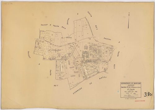 VERRIERES-LE-BUISSON. - Plan révisé pour 1936, à jour pour 1980 (3ème, 4ème édition) : plans des sections A (feuilles 1-5), B dite des Graviers (feuilles 1-3), C (feuilles 1-3) et D dite d'Amblainvilliers (feuilles 1-4). [15 plans]. 