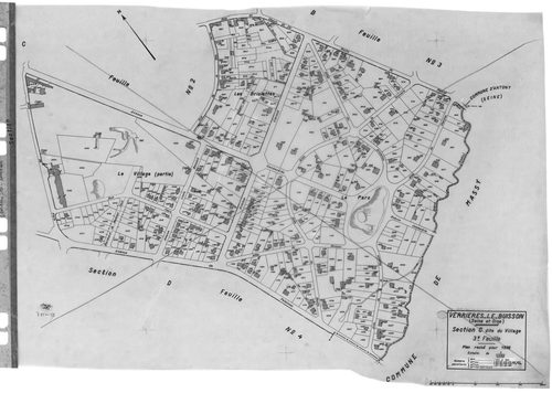 VERRIERES-LE-BUISSON. - Cadastre révisé pour 1936 : plans de la section B les Graviers 1ère feuille, idem 3ème feuille, section C le Village 1ère feuille, idem 2ème feuille, idem 3ème feuille, section D Amblainvilliers 3ème feuille, idem 4ème feuille ; ca