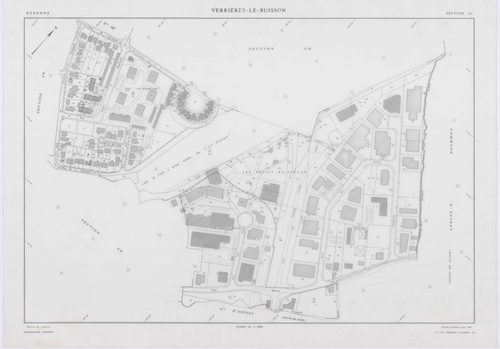 VERRIERES-LE-BUISSON, plans minutes de conservation : tableau d'assemblage,1936, Ech. 1/10000 ; plans des sections A1, 1936, Ech. 1/5000, sections A3, A4, A5, 1936, Ech. 1/2500, section A2, 1936, Ech. 1/1250, sections AA, AB, AC, AD, AE, AH, AI, AK, AL, A