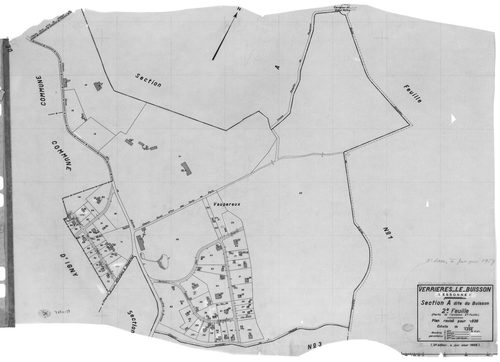 VERRIERES-LE-BUISSON. - Cadastre révisé pour 1936 : plans de la section B les Graviers 1ère feuille, idem 3ème feuille, section C le Village 1ère feuille, idem 2ème feuille, idem 3ème feuille, section D Amblainvilliers 3ème feuille, idem 4ème feuille ; ca