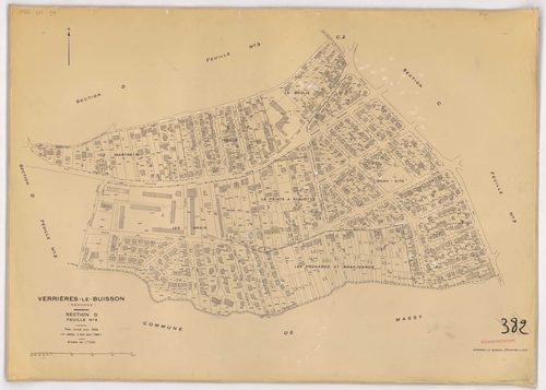 VERRIERES-LE-BUISSON. - Plan révisé pour 1936, à jour pour 1980 (3ème, 4ème édition) : plans des sections A (feuilles 1-5), B dite des Graviers (feuilles 1-3), C (feuilles 1-3) et D dite d'Amblainvilliers (feuilles 1-4). [15 plans]. 