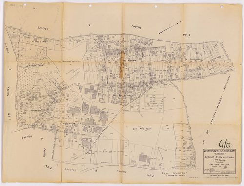 VERRIERES-LE-BUISSON. - Plan révisé pour 1936, à jour pour 1980 (3ème, 4ème édition) : plans des sections A (feuilles 1-5), B dite des Graviers (feuilles 1-3), C (feuilles 1-3) et D dite d'Amblainvilliers (feuilles 1-4). [15 plans]. 