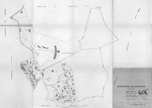 VERRIERES-LE-BUISSON. - Plan révisé pour 1936, à jour pour 1980 (3ème, 4ème édition) : plans des sections A (feuilles 1-5), B dite des Graviers (feuilles 1-3), C (feuilles 1-3) et D dite d'Amblainvilliers (feuilles 1-4). [15 plans]. 
