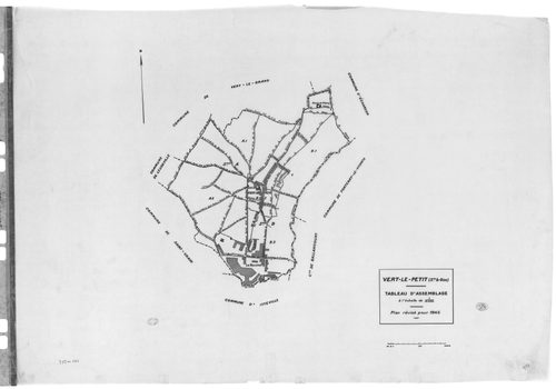 VERT-LE-PETIT. - Cadastre révisé pour 1945 : plan du tableau d'assemblage , plans de la section A Chemin de Châtres et des vignes de Feularde 1ère feuille, idem 2ème feuille, section B le Village 1ère feuille, idem 2ème feuille, idem 3ème feuille ; cadast