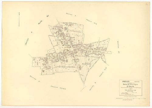 Plans minutes de conservation : VIDELLES : tableau d'assemblage, ech. 1/10000 (1938-1974), sections B2, C, ech. 1/2500 (1938), sections A1, A2, A4, A5, A6, B2, F2, ech. 1/1250, section C, ech. 1/2500 (1938-1974) ; sections ZA, ZB, ZC, ZD, ZE, ZH, ZI, ZK, 