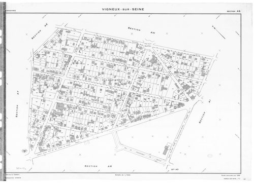 VIGNEUX-SUR-SEINE. - Cadastre révisé pour 1958 : plan du tableau d'assemblage, plans de la section AI, section AL, section AN, section AO, section AR, section AS, section AT, section AW, [9 plans]. 