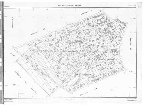 VIGNEUX-SUR-SEINE. - Cadastre révisé pour 1958 : plan du tableau d'assemblage, plans de la section AI, section AL, section AN, section AO, section AR, section AS, section AT, section AW, [9 plans]. 