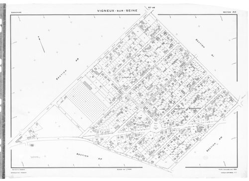 VIGNEUX-SUR-SEINE. - Cadastre révisé pour 1958 : plan du tableau d'assemblage, plans de la section AI, section AL, section AN, section AO, section AR, section AS, section AT, section AW, [9 plans]. 