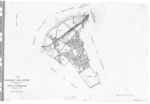 VIGNEUX-SUR-SEINE. - Cadastre révisé pour 1958 : plan du tableau d'assemblage, plans de la section AI, section AL, section AN, section AO, section AR, section AS, section AT, section AW, [9 plans]. 