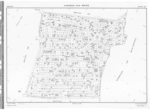 VIGNEUX-SUR-SEINE. - Cadastre révisé pour 1958 : plan du tableau d'assemblage, plans de la section AI, section AL, section AN, section AO, section AR, section AS, section AT, section AW, [9 plans]. 