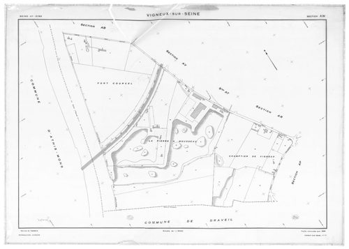 VIGNEUX-SUR-SEINE. - Cadastre révisé pour 1958 : plan du tableau d'assemblage, plans de la section AI, section AL, section AN, section AO, section AR, section AS, section AT, section AW, [9 plans]. 