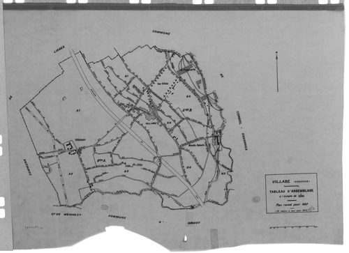 VILLABE. - Cadastre révisé pour 1937 : plan du tableau d'assemblage, plans de la section A 1ère feuille, idem 2ème feuille, idem 3ème feuille, section B le Village 1ère feuille, idem 2ème feuille, idem 3ème feuille, idem 4ème feuille, idem 5ème feuille ; 