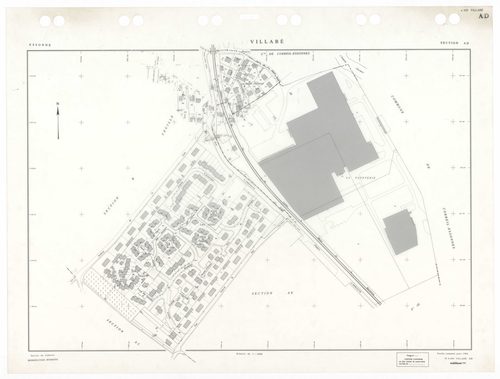 VILLABE, plans minutes de conservation : tableau d'assemblage,1937, Ech. 1/5000 ; plans des sections A2, 1937, Ech. 1/2500, sections A3, B1, B3, B4, 1937, Ech. 1/1250, sections AA, AB, AC, AD, AE, AH, AI, AK, AL, AM, AN, 1996, Ech. 1/1000. Polyester. N et