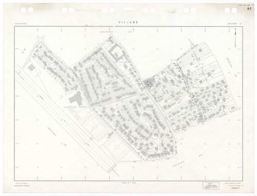 VILLABE, plans minutes de conservation : tableau d'assemblage,1937, Ech. 1/5000 ; plans des sections A2, 1937, Ech. 1/2500, sections A3, B1, B3, B4, 1937, Ech. 1/1250, sections AA, AB, AC, AD, AE, AH, AI, AK, AL, AM, AN, 1996, Ech. 1/1000. Polyester. N et