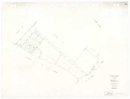 VILLABE, plans minutes de conservation : tableau d'assemblage,1937, Ech. 1/5000 ; plans des sections A2, 1937, Ech. 1/2500, sections A3, B1, B3, B4, 1937, Ech. 1/1250, sections AA, AB, AC, AD, AE, AH, AI, AK, AL, AM, AN, 1996, Ech. 1/1000. Polyester. N et