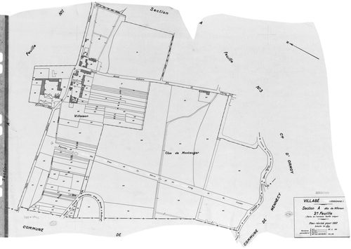 VILLABE. - Cadastre révisé pour 1937 : plan du tableau d'assemblage, plans de la section A 1ère feuille, idem 2ème feuille, idem 3ème feuille, section B le Village 1ère feuille, idem 2ème feuille, idem 3ème feuille, idem 4ème feuille, idem 5ème feuille ; 
