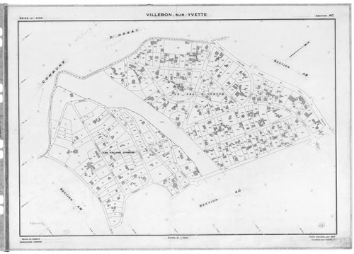 VILLEBON-SUR-YVETTE . - Cadastre de 1808 mis à jour pour 1957 : plans de la section A, section B, section D 1ère feuille, idem 2ème feuille, section E 1ère feuille, idem 2ème feuille ; cadastre renouvelé pour 1957 : plans de la section AB, section AC, sec