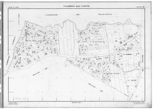 VILLEBON-SUR-YVETTE . - Cadastre de 1808 mis à jour pour 1957 : plans de la section A, section B, section D 1ère feuille, idem 2ème feuille, section E 1ère feuille, idem 2ème feuille ; cadastre renouvelé pour 1957 : plans de la section AB, section AC, sec