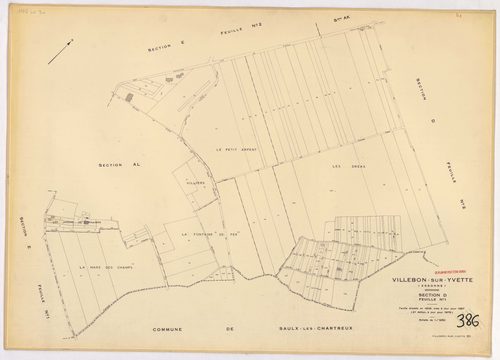 VILLEBON-SUR-YVETTE. - Cadastre révisé pour 1957 : plan du tableau d'assemblage ; plan révisé pour 1957, à jour pour 1976 (2ème, 3ème édition) : plans des sections A, B, D, E (feuilles 1-2) et D ; plan révisé pour 1957, à jour pour 1982 (3ème édition) : p