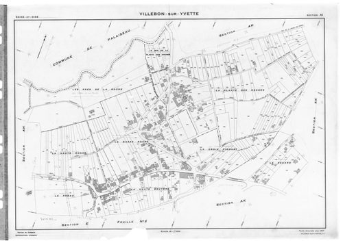 VILLEBON-SUR-YVETTE . - Cadastre de 1808 mis à jour pour 1957 : plans de la section A, section B, section D 1ère feuille, idem 2ème feuille, section E 1ère feuille, idem 2ème feuille ; cadastre renouvelé pour 1957 : plans de la section AB, section AC, sec