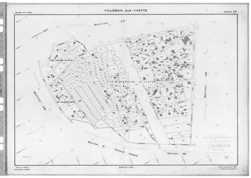 VILLEBON-SUR-YVETTE . - Cadastre de 1808 mis à jour pour 1957 : plans de la section A, section B, section D 1ère feuille, idem 2ème feuille, section E 1ère feuille, idem 2ème feuille ; cadastre renouvelé pour 1957 : plans de la section AB, section AC, sec