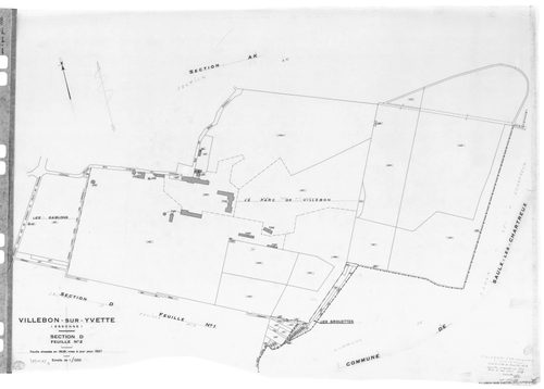 VILLEBON-SUR-YVETTE . - Cadastre de 1808 mis à jour pour 1957 : plans de la section A, section B, section D 1ère feuille, idem 2ème feuille, section E 1ère feuille, idem 2ème feuille ; cadastre renouvelé pour 1957 : plans de la section AB, section AC, sec