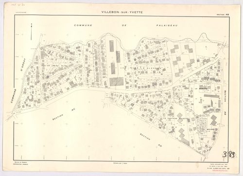 VILLEBON-SUR-YVETTE. - Cadastre révisé pour 1957 : plan du tableau d'assemblage ; plan révisé pour 1957, à jour pour 1976 (2ème, 3ème édition) : plans des sections A, B, D, E (feuilles 1-2) et D ; plan révisé pour 1957, à jour pour 1982 (3ème édition) : p